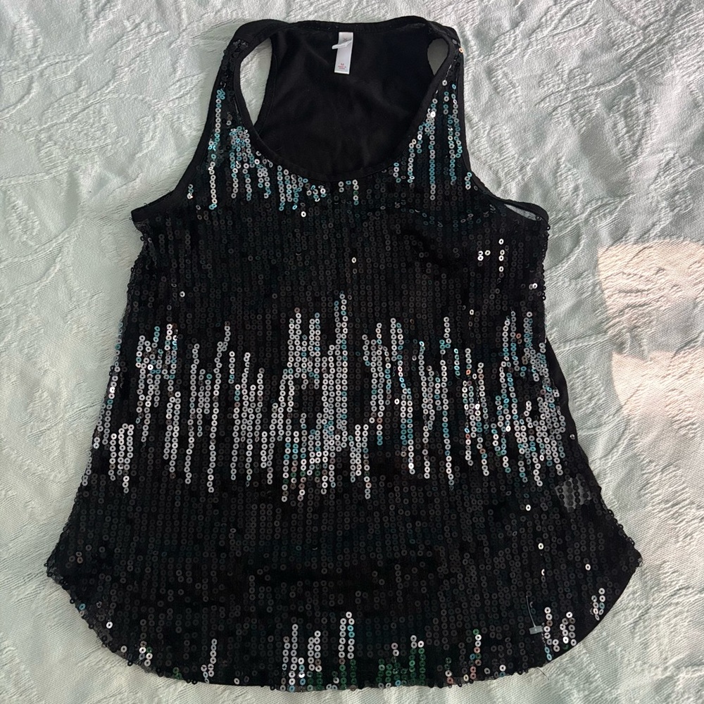 Vintage Xhilaration Sequin Sparkly Scoop Beck Racerback Black Tank Top Medium